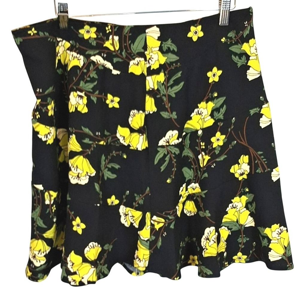 Who What Wear Black Yellow Floral Mini Skirt Sz 14 Ruffle Hem Cottagecore Spring - Picture 2 of 9